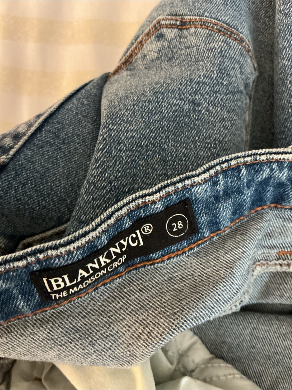 Blank NYC Straight Leg Jeans in Medium Blue with Distressed Hem - Picture 7 of 7